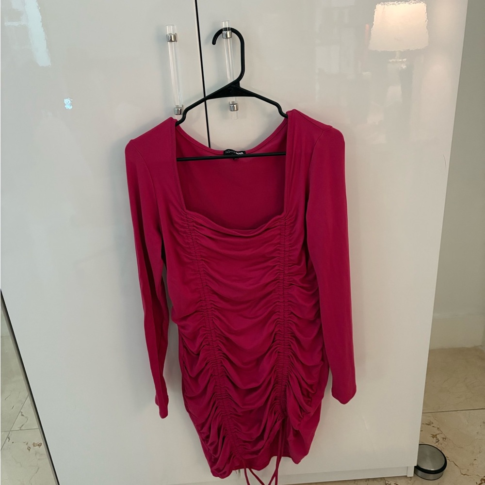 Fashion Nova Fuchsia Ruched Blouse